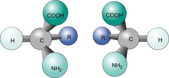 A 3D molecular structure illustrating chirality with highlighted flipping and rotation